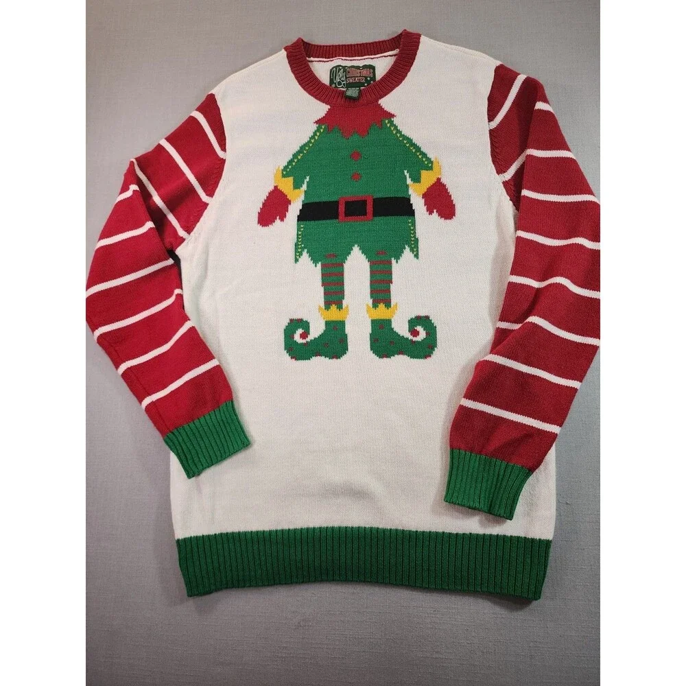 Ugly Christmas Sweater Co. Elf Legs Graphic Knit Christmas Sweater | Red M